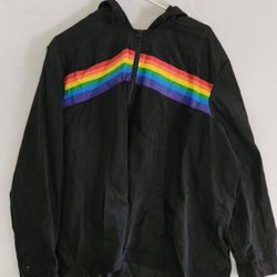 Women's Sport Black Rainbow Stripe Hooded Jacket Size 3X