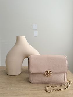 Tory Burch Blush Pink Pebbled Leather Chain Crossbody Bag
