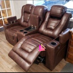 Brown Chocolate Power Reclining Loveseat with Adjustable Headrest⭐️⭐️⭐️ Brand  New 💥 $39 Down Payment 👍
