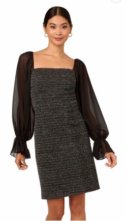 Adrianna Papell Women's Metallic Boucle Combo Dress (Black, M)