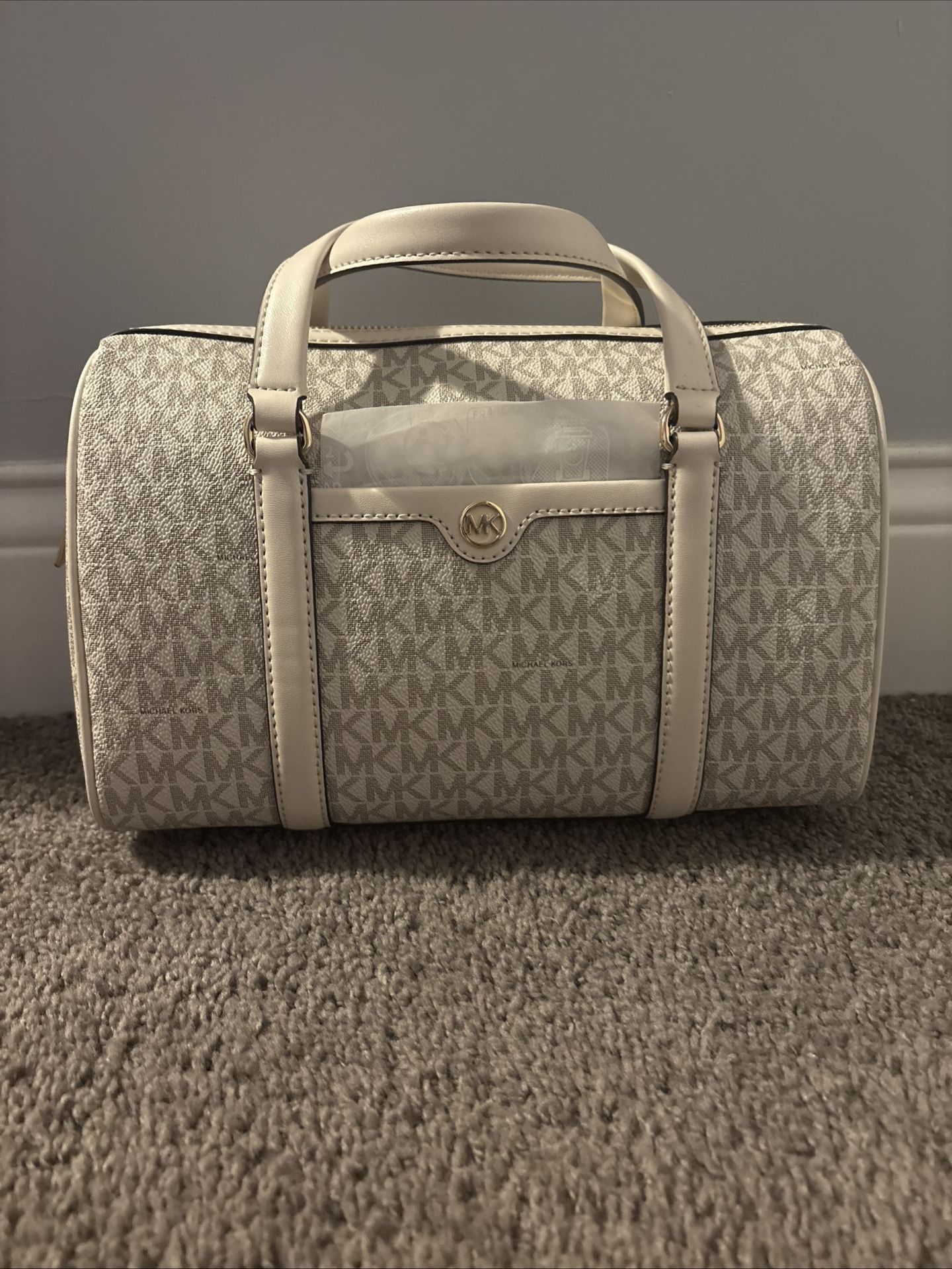 Michael Kors Travel Medium Duffle Satchel Crossbody Bag Purse Lt. Cream