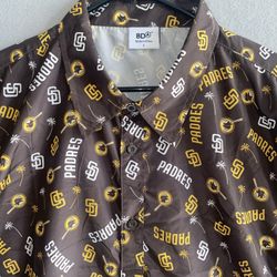 San Diego Padres Brown Hawaiian Shirt Mens L Button Up Friar SD Logo Promo SGA