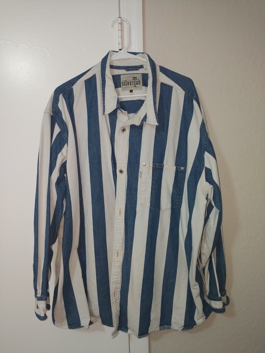 Vintage Levi’s SilverTab Oversized Striped Denim Shirt – XXL