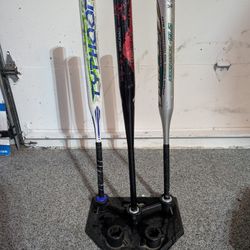 3x Aluminum Baseball Bats And Holder 