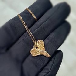 Jewelry 14k yellow gold paper clip   necklace chain 16.0" 0.70mm width eagle wing 🪽 pendant