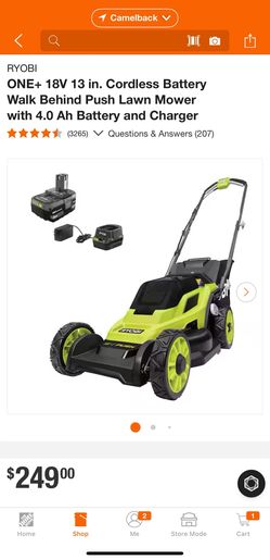 RYOBI ONE+ 18V 13 in. Cordless Battery Walk Behind Push Lawn Mower with 4.0 Ah Battery and Charger