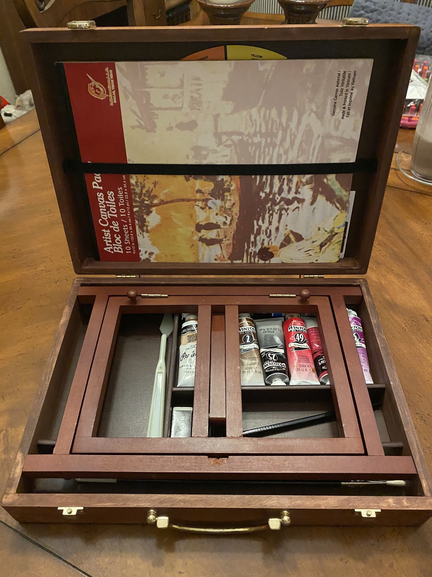 Vintage Oil Painting Kit in Wooden Carrying Case