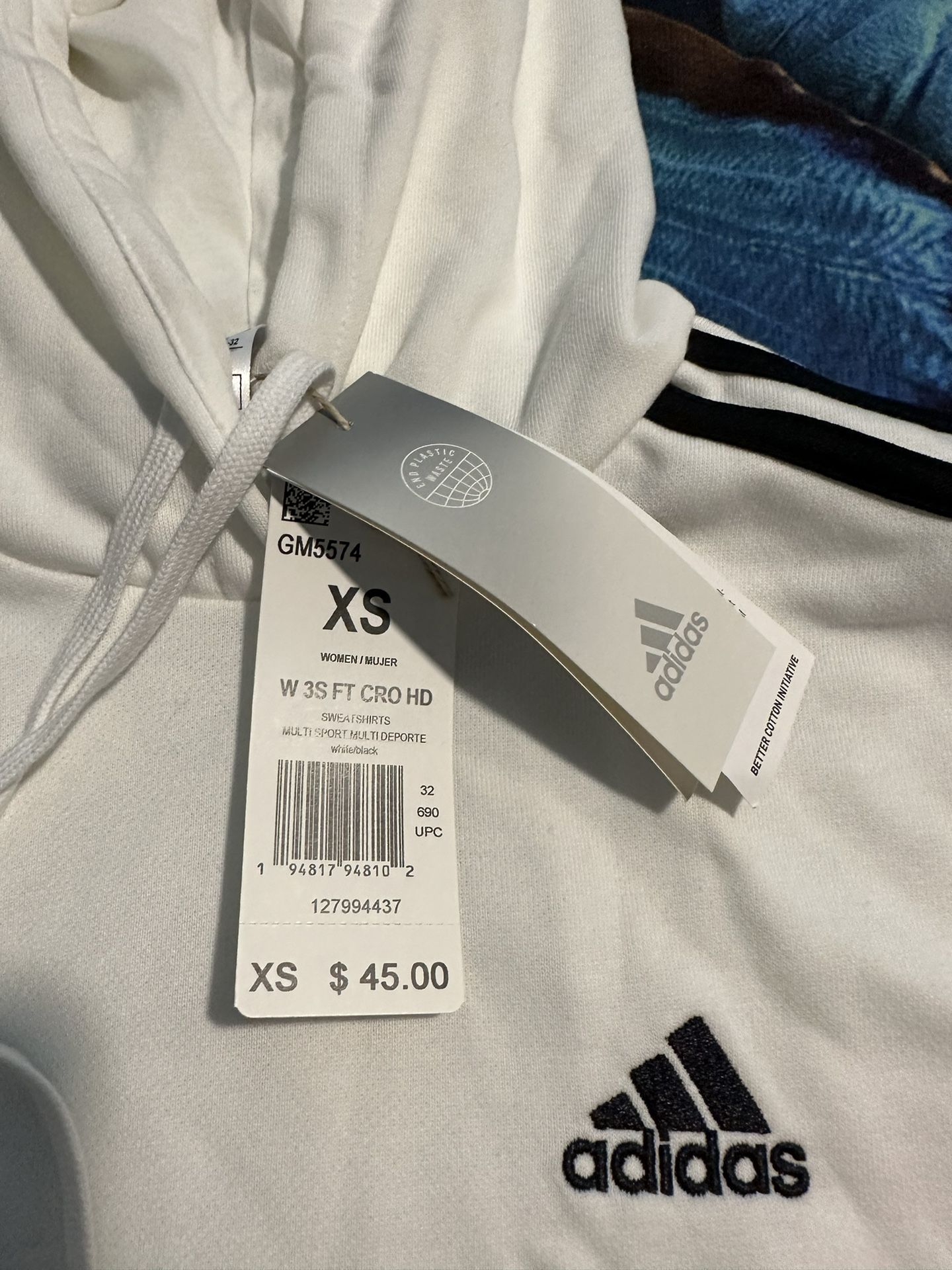 Adidas White With Some Black Extra Small Sports Sweater