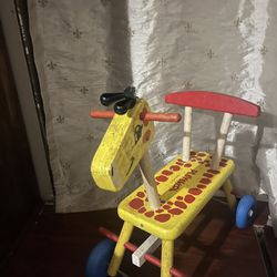 Vintage Playskool Giraffe Tyke Bicycle Ride On Wooden Scooter Riding Toy 1960's 