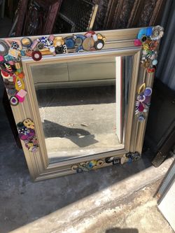 Unique One of a Kind Bejeweled Mirror in Silver Tone 23.5” w x 28”x 1 “ d