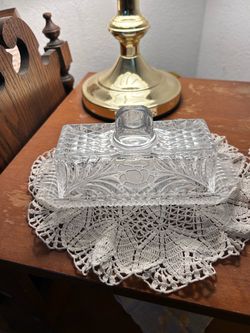 Clear Pressed Glass Butter Dish with Lid