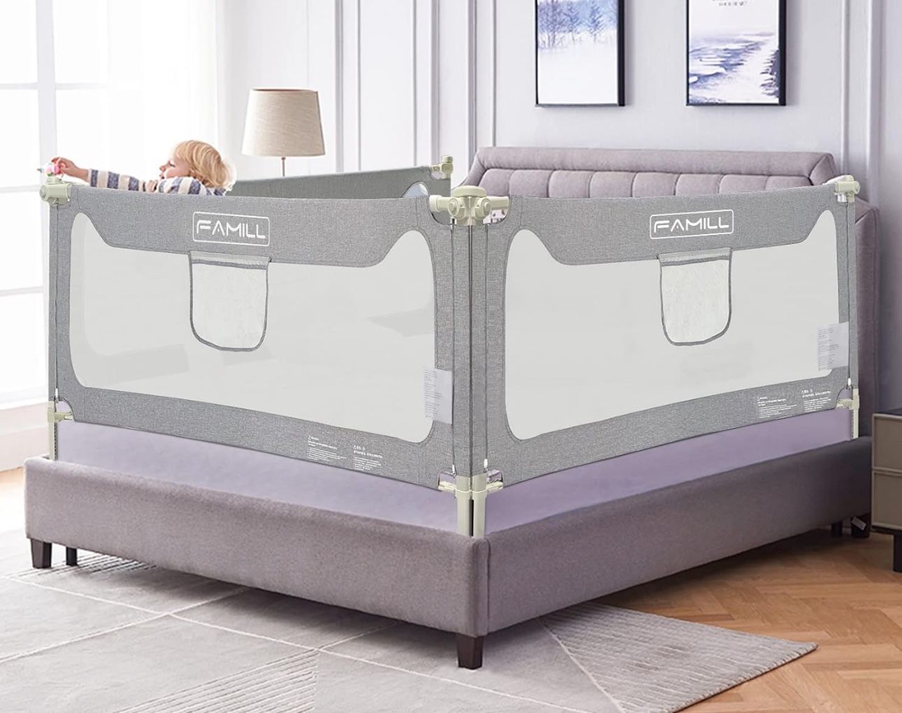 FAMILL Bed Rail for Toddlers with U-Shaped Base, Toddler Bed Rails Baby Guard for King And queen Size Beds