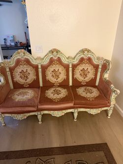 Ornate Baroque Style Carved Wood Sofa
