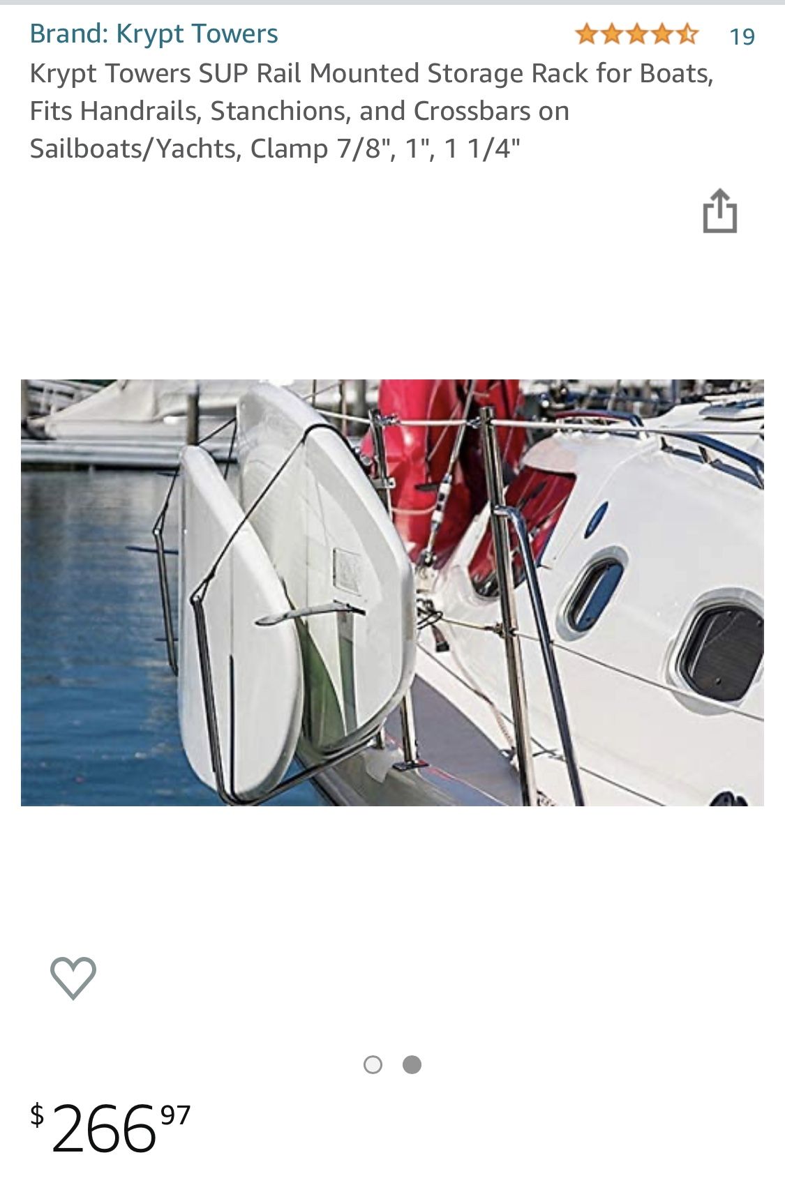 Krypt Towers SUP Rail Mounted Storage Rack for Boats, Fits Handrails, Stanchions