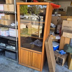 Oak Wood Display Cabinet with Glass Doors