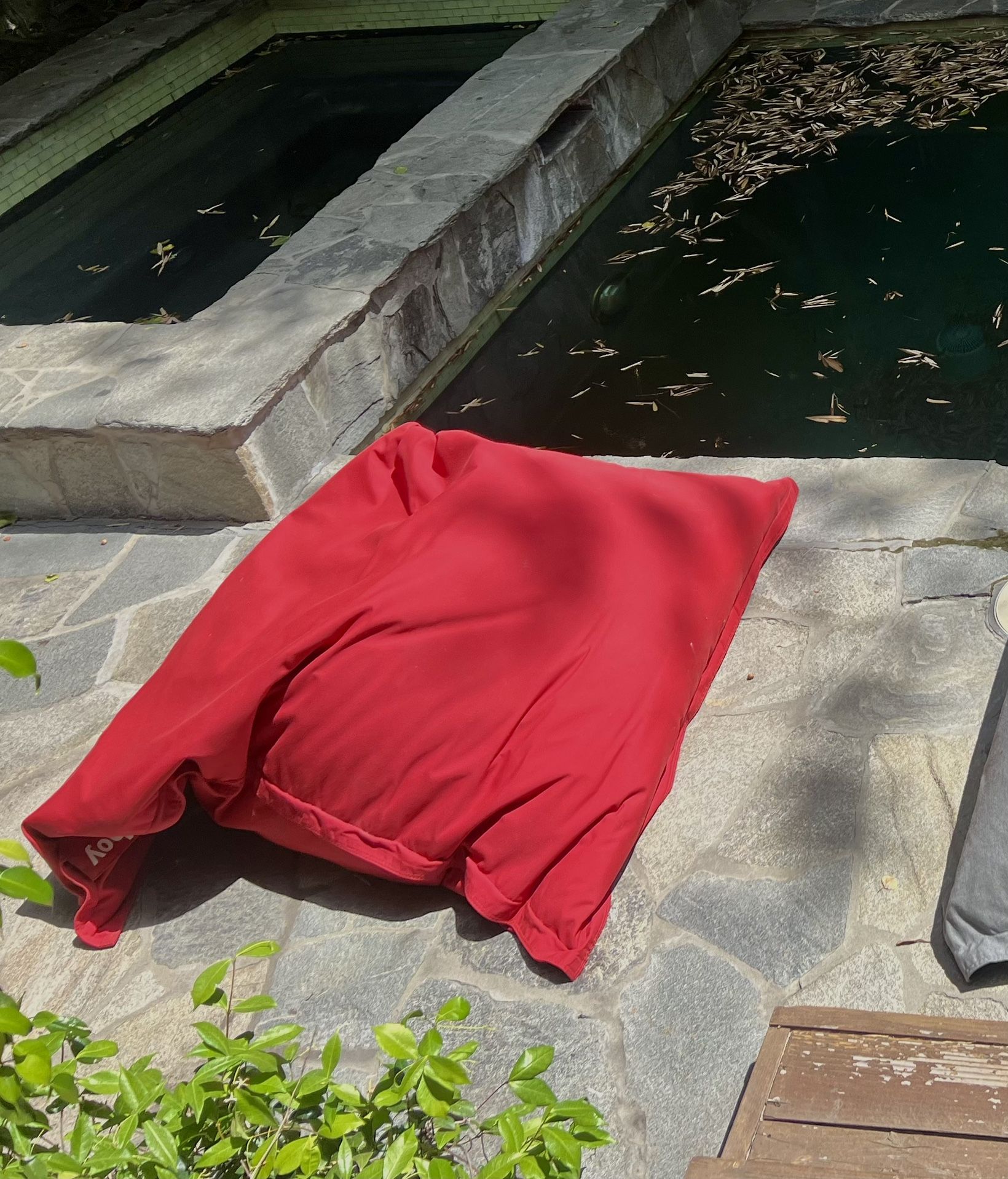 Bean Bag Chair in Red, Rock Grey, and striped ocean blue