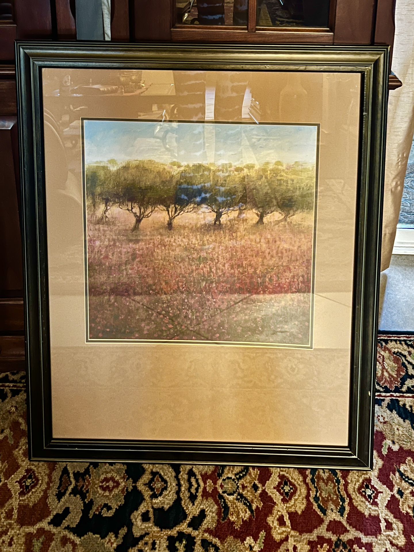 Gorgeous Print Of Trees And A Field Of Flowers