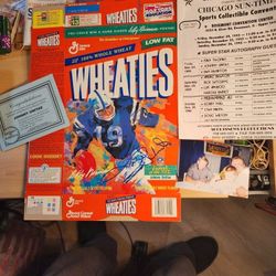 Johnny Unitas Signed Cereal Box Wheaties Football W/ COA, PHOTO,SCHEDULE FROM SHOW, TOP LOADER 
