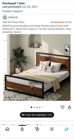 Bamboo and Metal Platform Queen Bed Frame