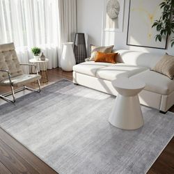 Washable Grey Area Rug 3x5, Modern Ombre Entry Rug Throw Rugs for Living Room, Non-Slip Contemporary Gradient Soft Rug for Bedroom Low Pile for Bathro