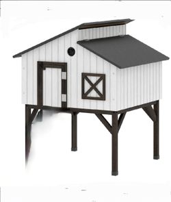 Chicken Coop Hen House w Nesting Box, Elevated Rabbit Hutch w Asphalt Openable Roof & Elevated Legs