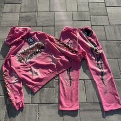 Hellstar Brainwashed Without Brain Hoodie and Sweatpants Pink (Full Set) | Mens Size: S
