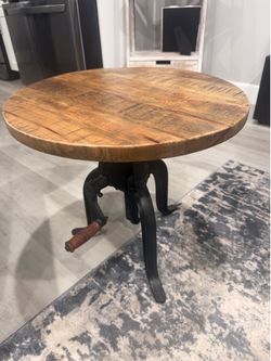 Unique Wood Circular Coffee Table with Iron Base