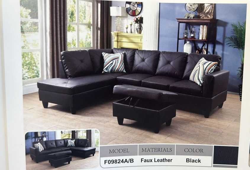BRAND NEW 3 PIECES SECTIONAL COUCH WITH OTTOMAN IN ORIGINAL BOX