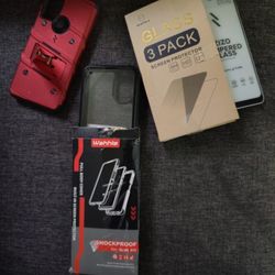 2 BRAND NEW SHOCK PROOF PHONE CASES 3 PACK OF TEMPERED GLASS SCREEN PROTECTORS 