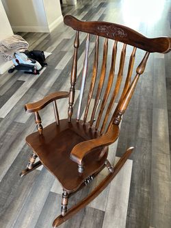 Solid carved wood rocking chair vintage