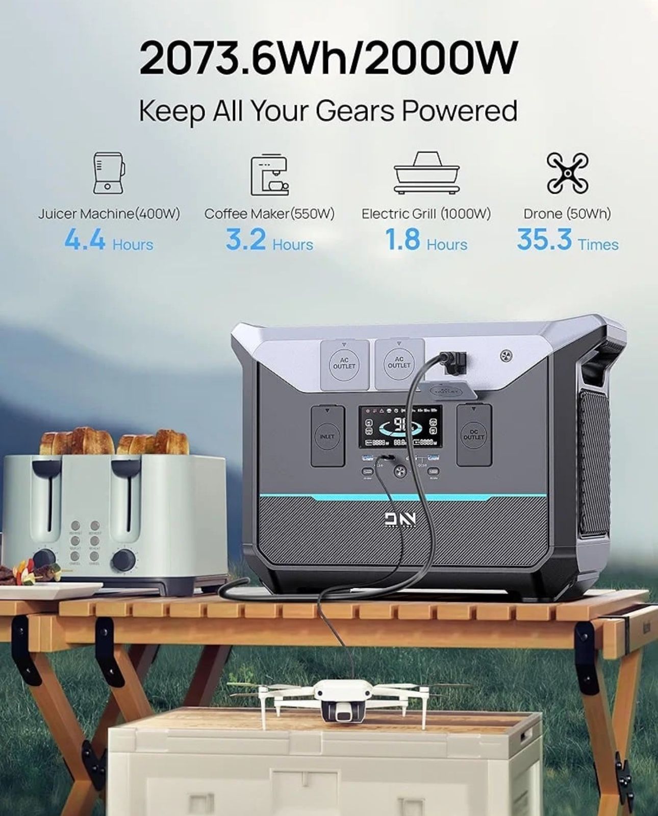 2000W Portable Power Station 2073.6Wh LifePO4