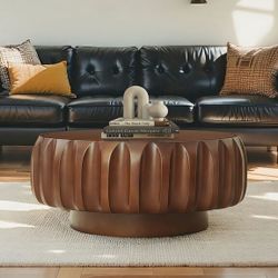 Used--Round Solid Wood Carved Coffee Table with Elegant Sculptural Design W3137P270437