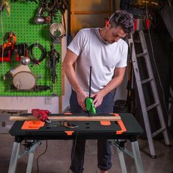 Portable Workbench,7-in-1 Work Benches for Garage,45”Folding Work Table,Used as Car Creeper,Sawhorse,Platform,Scaffold,Hand Truck with 4 Wheels,550lbs
