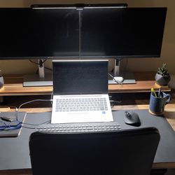 60” X 30” Vari Fixed Height Work Computer Desk In Reclaimed Wood Veneer W/ Metal Filing Cabinet Cable Management And Monitor Riser. 