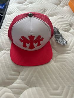 🖤 Chrome Hearts Red/White "3 Crosses" Mesh Trucker Hat