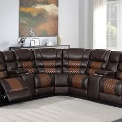 New Brown Leather Recliner Sectional Sofa 