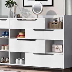 Modern Shoe Rack Organizer for Entryway, Wood Shoe Storage Cabinet with Drawers and Shelves Free Standing Shoe Cabinet for Hallway Living Room Bedroom