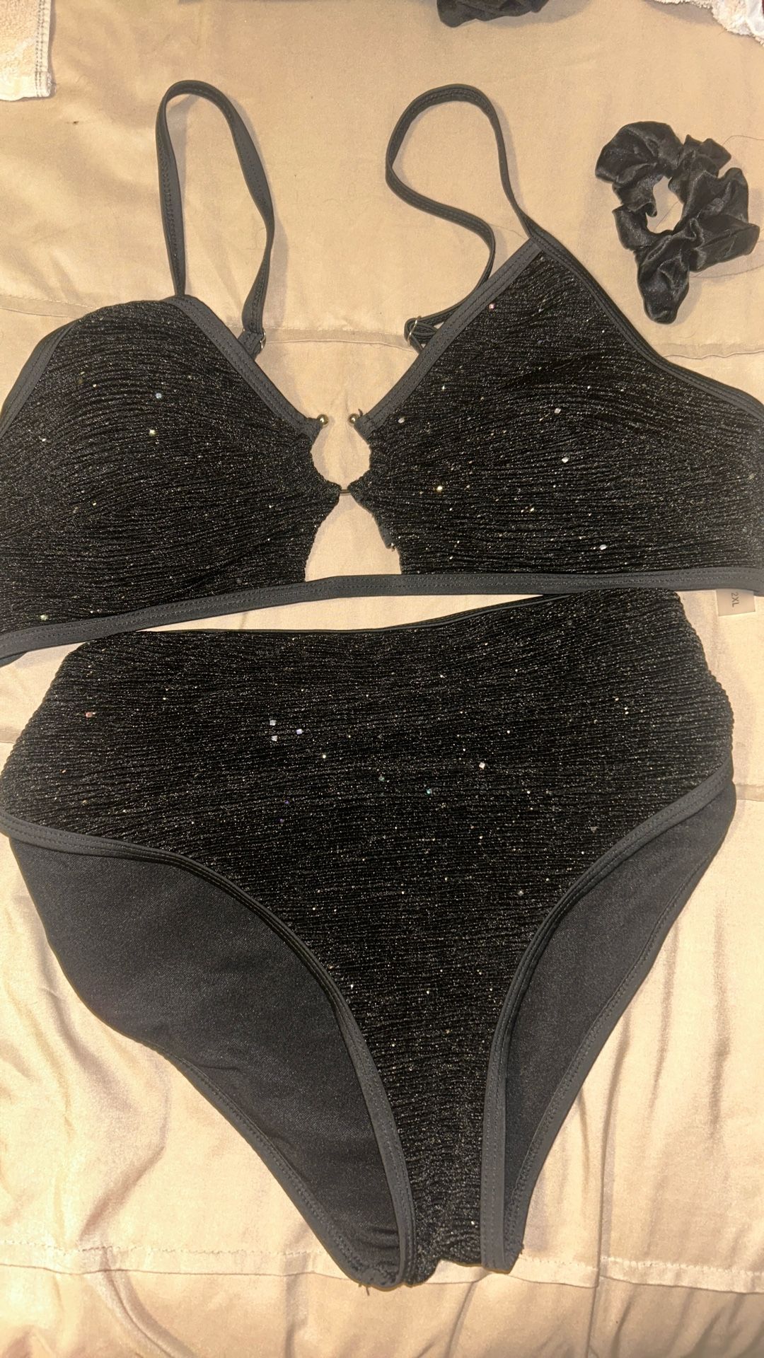 Plus Size Sparkly Black 2 Piece Bikini, Size 2XL