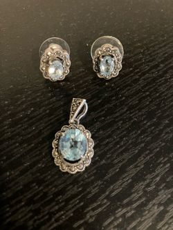 925 silver blue pendant & earrings