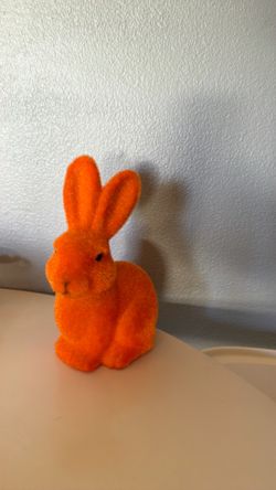 7” high orange bunny decor
