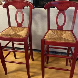 SALE-REDUCED TODAY 2 Red Bar stools With Rattan Seats