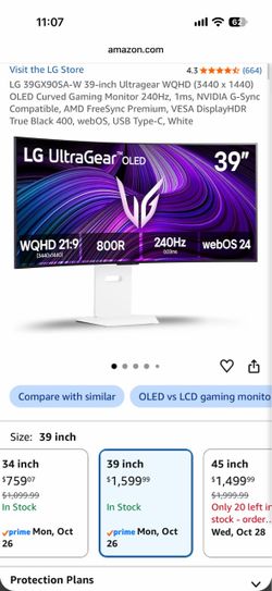 NEW LG 39GX90SA-W 39-inch Ultragear WQHD (3440 x 1440) OLED Curved Gaming Monitor (Unopened Box)