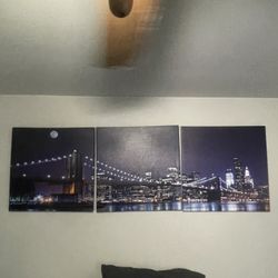 Light-Up NYC Skyline Wall Art Set – Brooklyn Bridge (3 Panels)