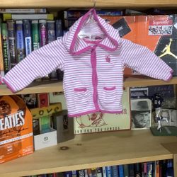 CARTER’S-baby’s pink stripe OWL patch long sleeve full-zip hooded sweatshirt