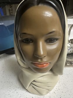 Vintage Marwal Woman Girl Head Statue Figurine with Scarf Hijab