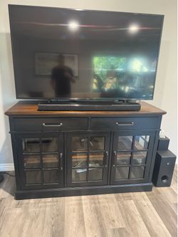 Black Wood Media Console with Mahogany Top