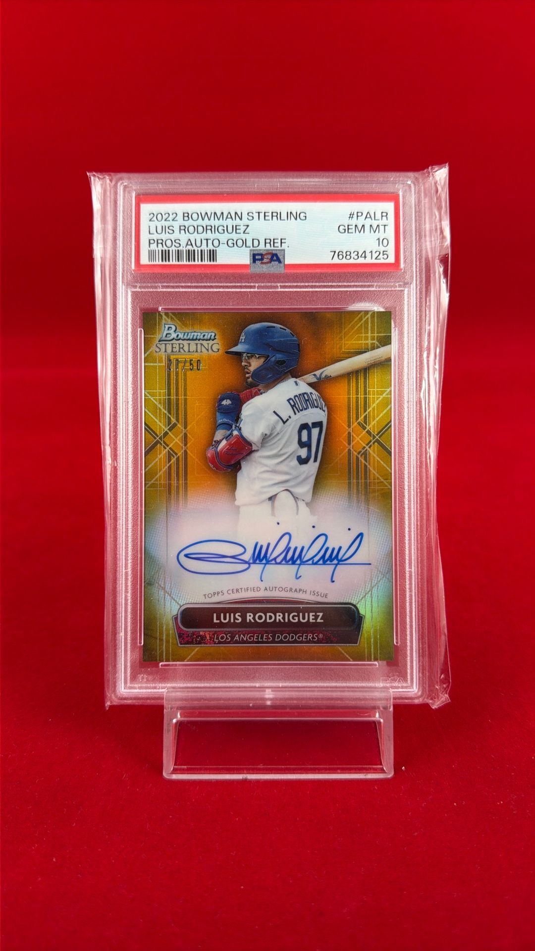 2022 Bowman Sterling Prospect Autograph Luis Rodriguez Gold Refractor /50 PSA 10