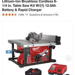Milwaukee M18 FUEL ONE-KEY 18- volt Lithium-Ion Brushless Cordless 8-1/4 in. Table Saw Kit W/(1) 12.0Ah Battery & Rapid Charger