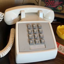 White 1960s 1970s telephone. 38.00 Johanna at Antiques and More 316b Main Street Buda. Furniture collectibles sterling silver jewelry gifts mid-centur