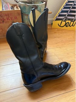 Vintage Justin Tobias 12" Western Black Leather Men's Boots Size 9.5